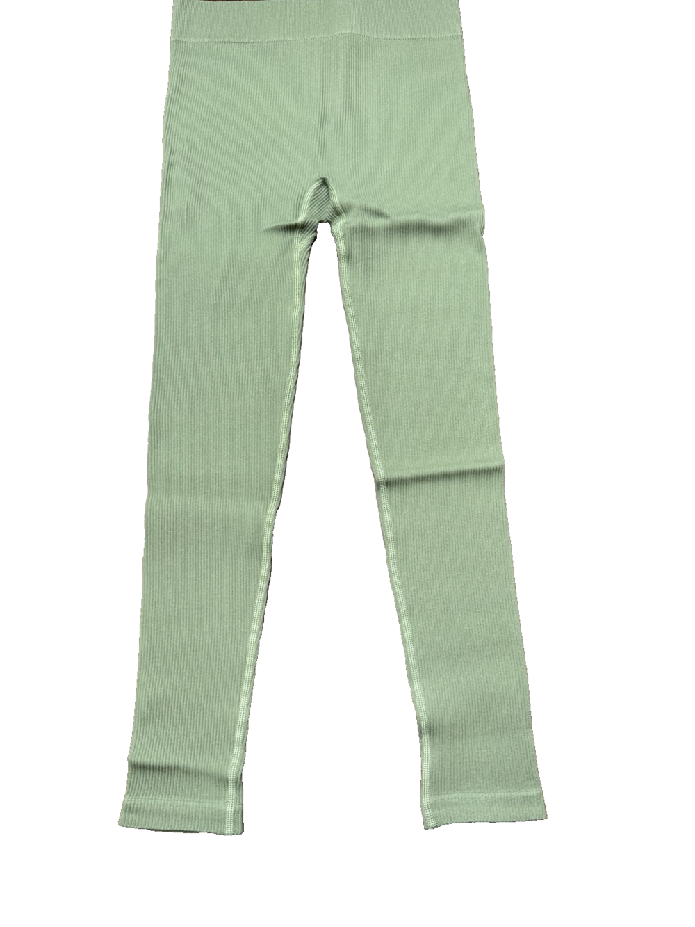 Maternity Leggings Womens Small Medium Green Ribbed Seamless High Waist Stretch